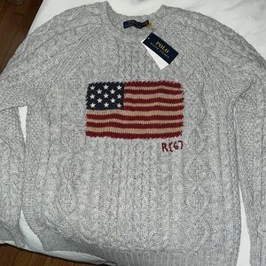 POLO RAPLH LAUREN ARAN KNIT FLAG SWEATER